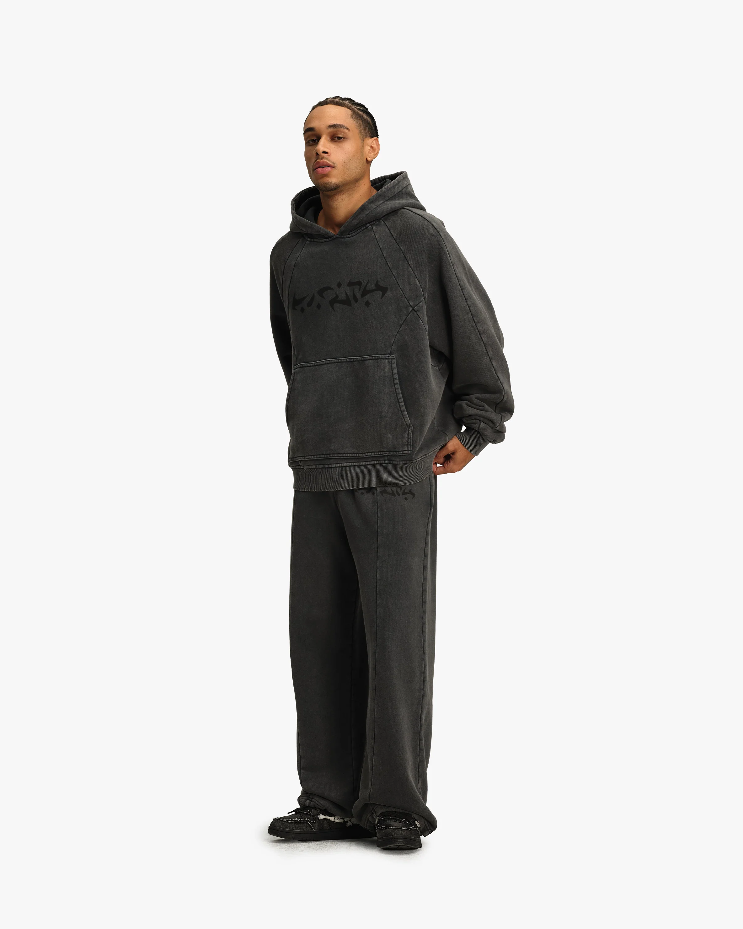 ACID WASHED HOODIE DARK GREY - Image 8