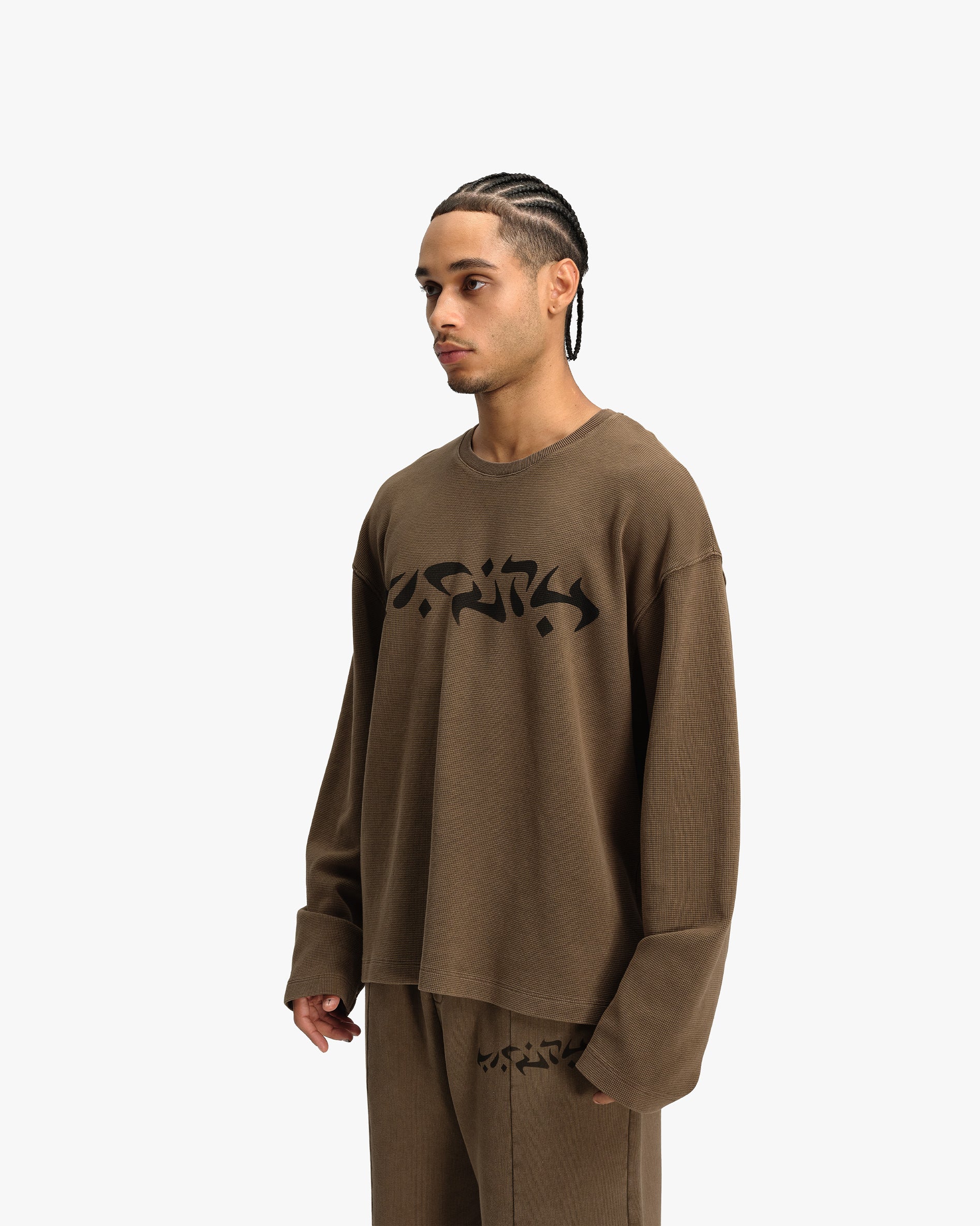 ACID WASHED WAFFLE LONGSLEEVE BROWN - Image 4