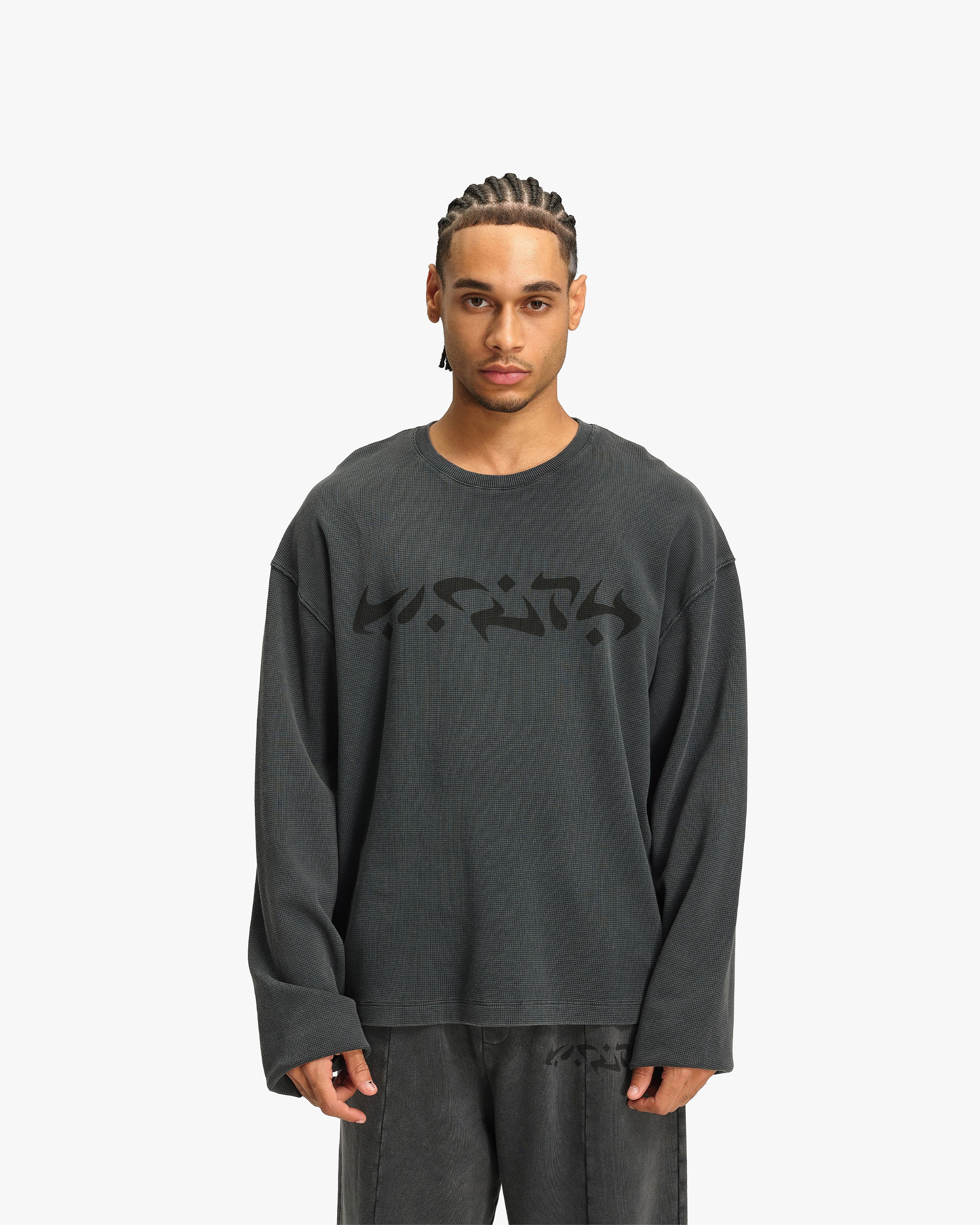 ACID WASHED WAFFLE LONGSLEEVE DARK GREY - Image 2