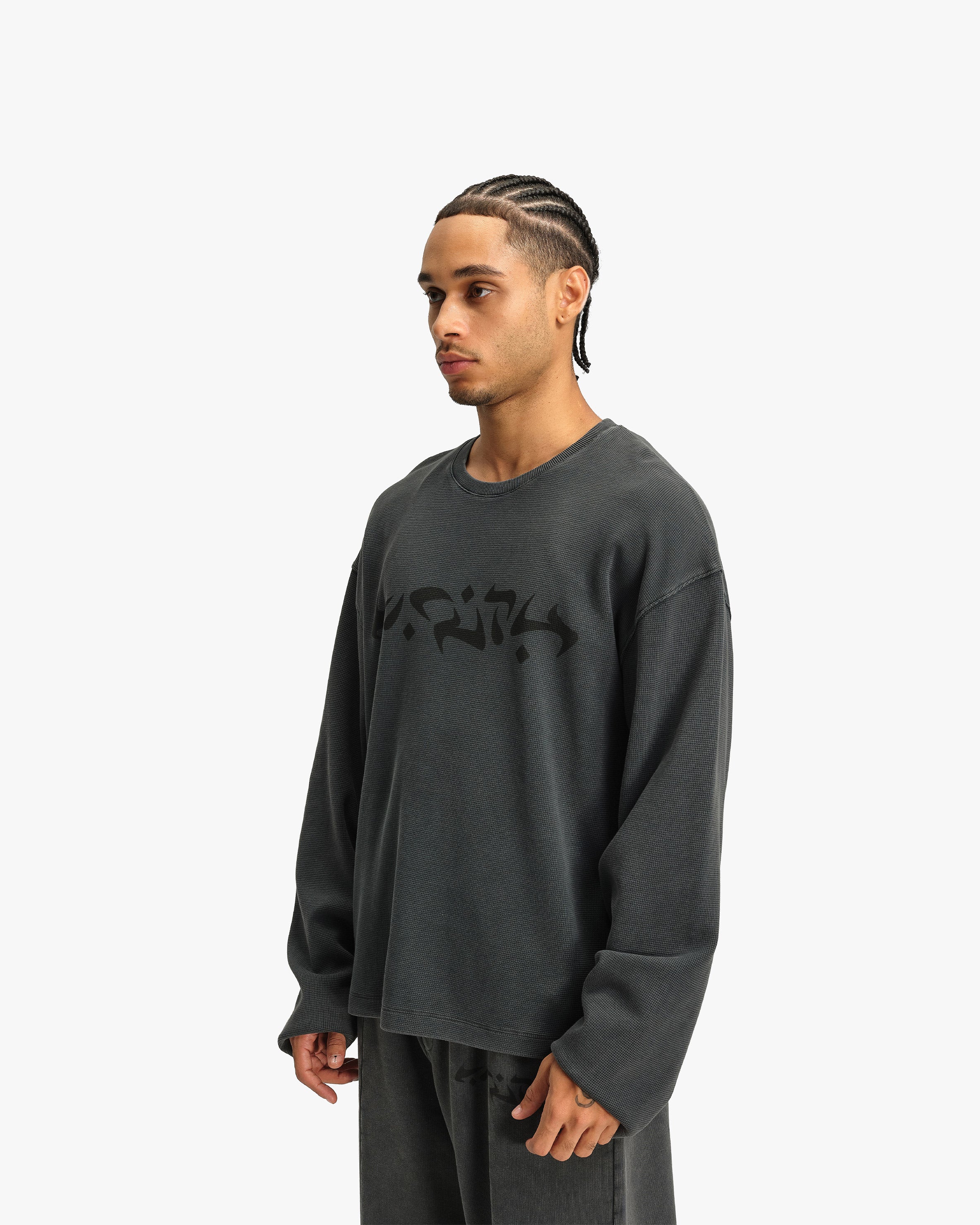 ACID WASHED WAFFLE LONGSLEEVE DARK GREY - Image 4