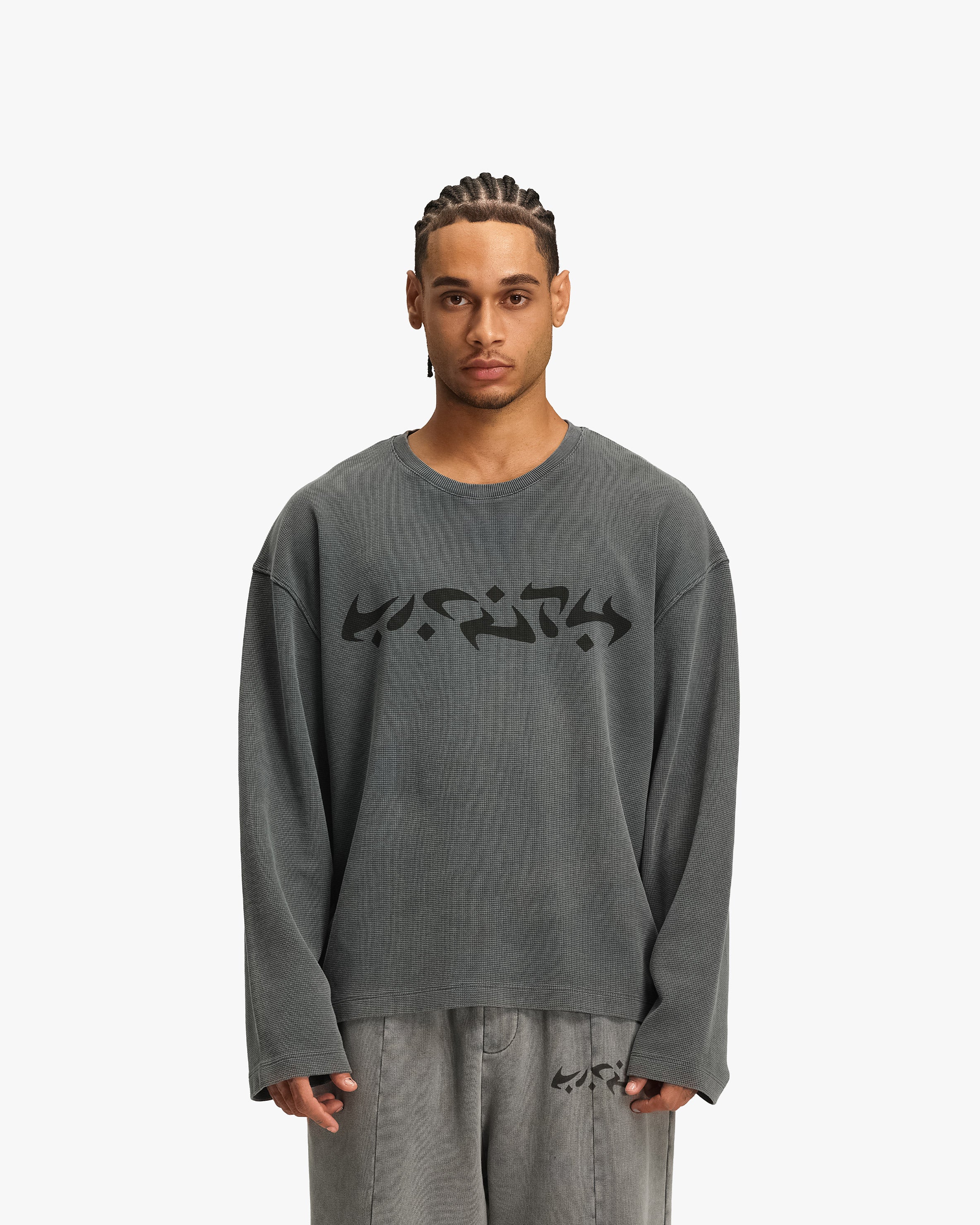 ACID WASHED WAFFLE LONGSLEEVE LIGHT GREY - Image 2