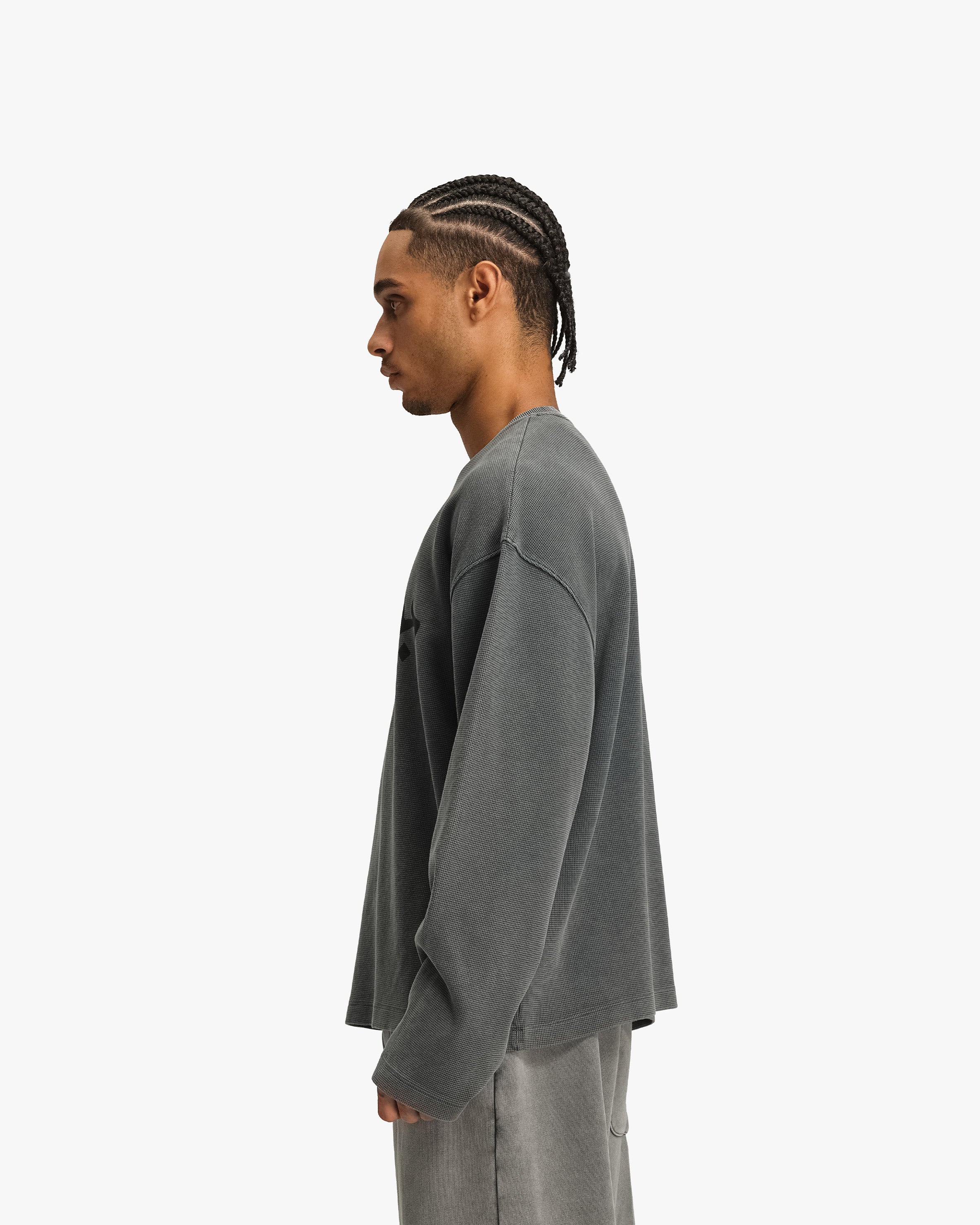 ACID WASHED WAFFLE LONGSLEEVE LIGHT GREY - Image 5