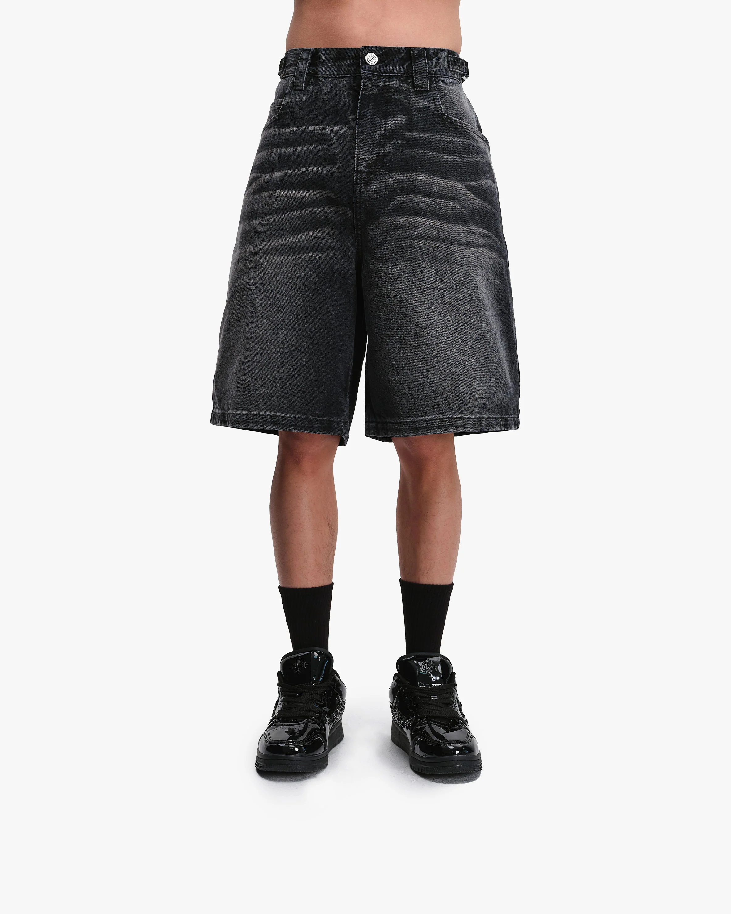 FADED BLACK DENIM JORTS - Image 2