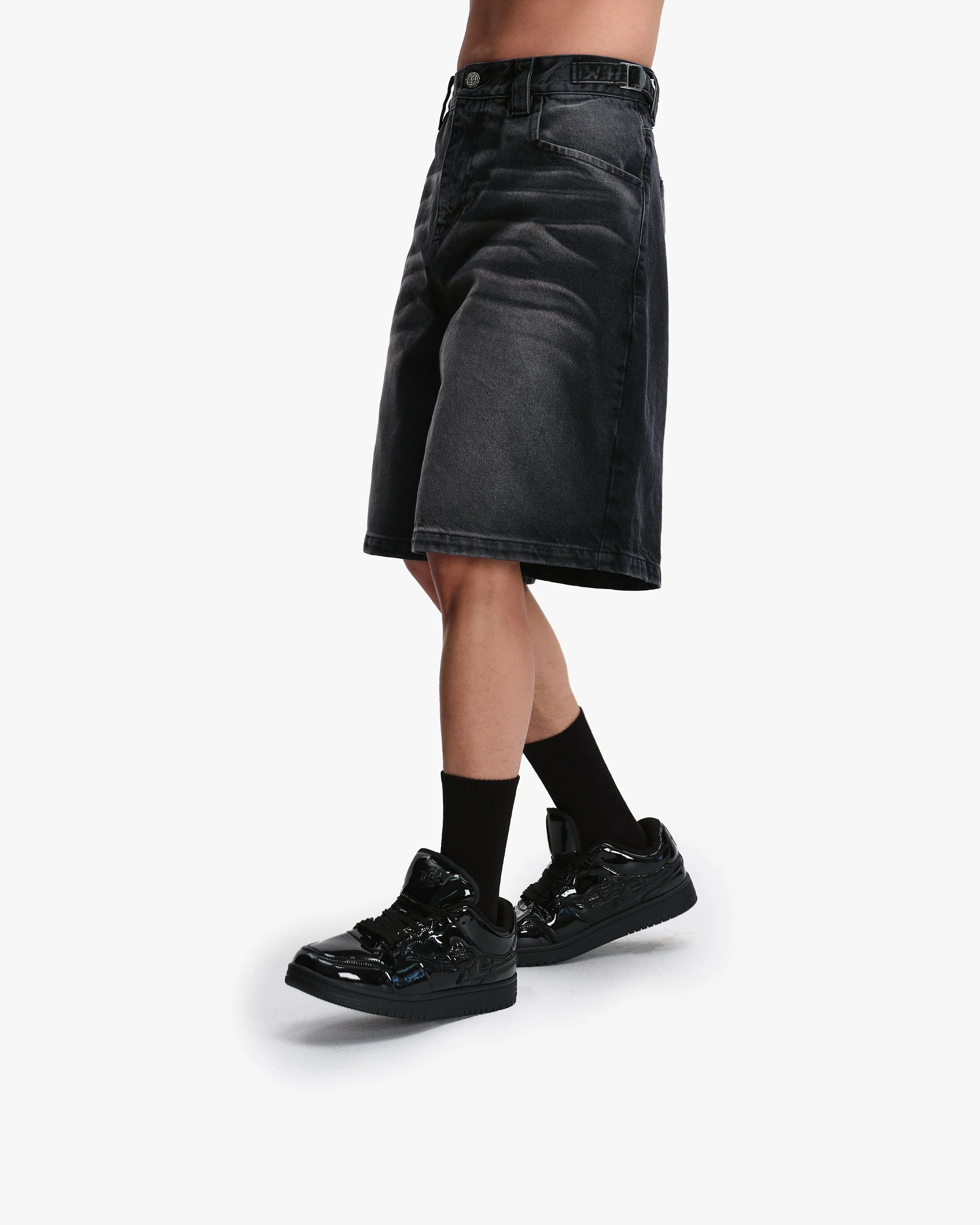 FADED BLACK DENIM JORTS - Image 7