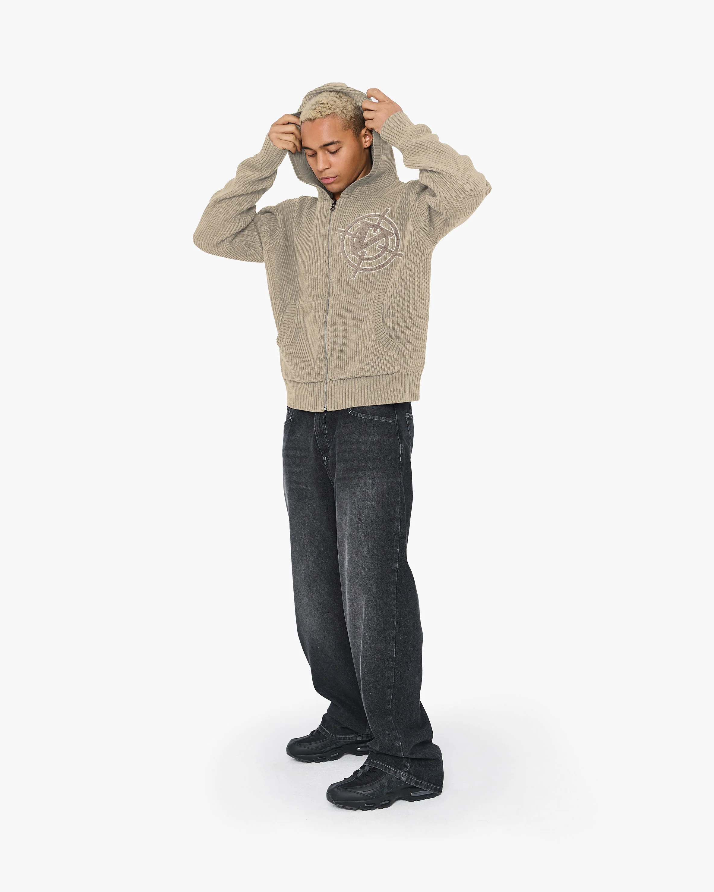 V-LOGO KNIT ZIP HOODIE DUNE - Image 7