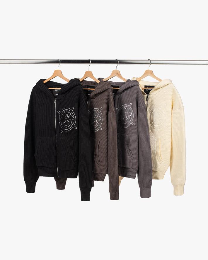 V-LOGO KNIT ZIP HOODIE MUD BROWN - Image 11