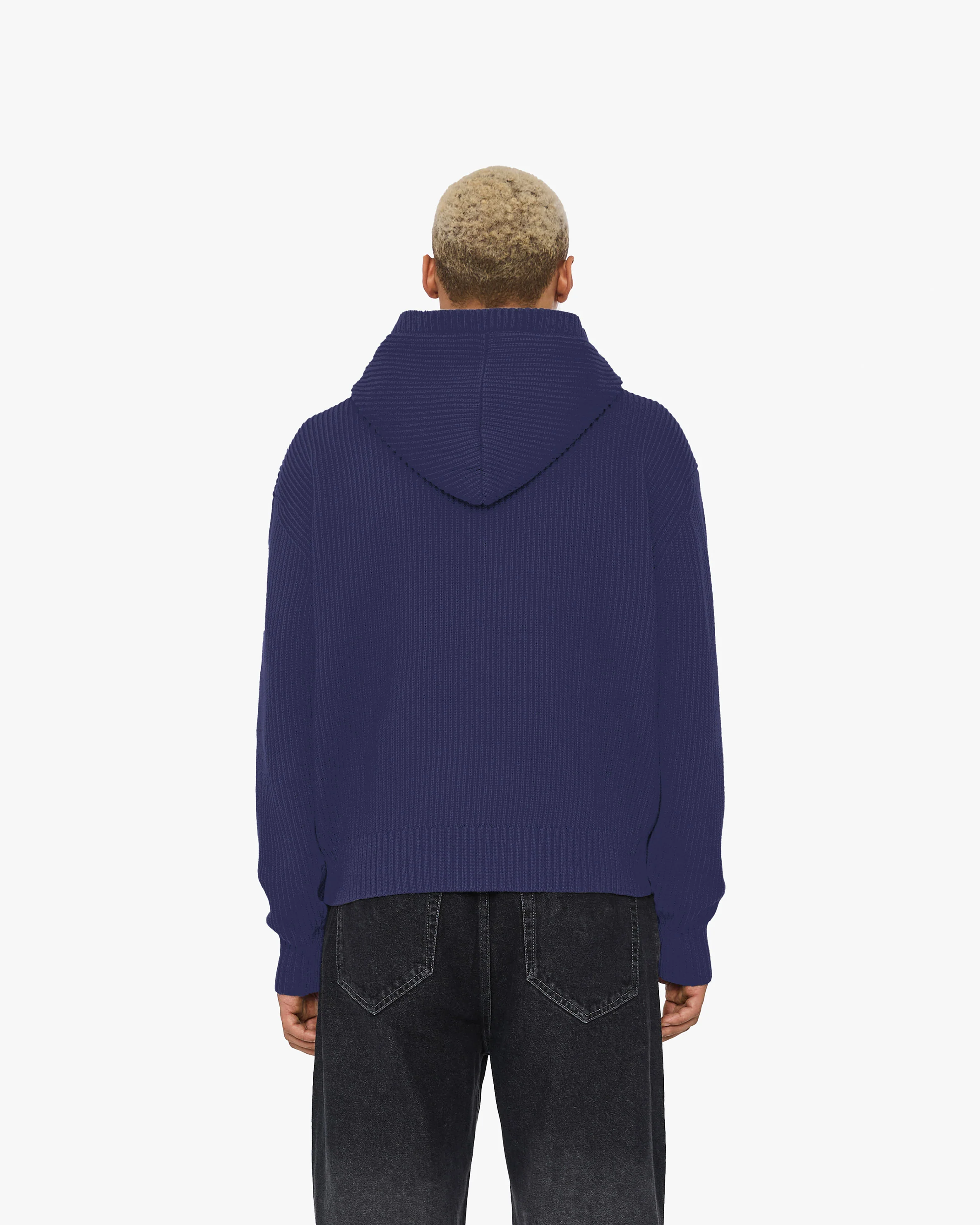 V-LOGO KNIT ZIP HOODIE NAVY - Image 7